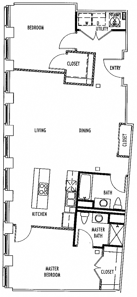 Floor plan for 2 beds, 2 baths, 1275 sqft